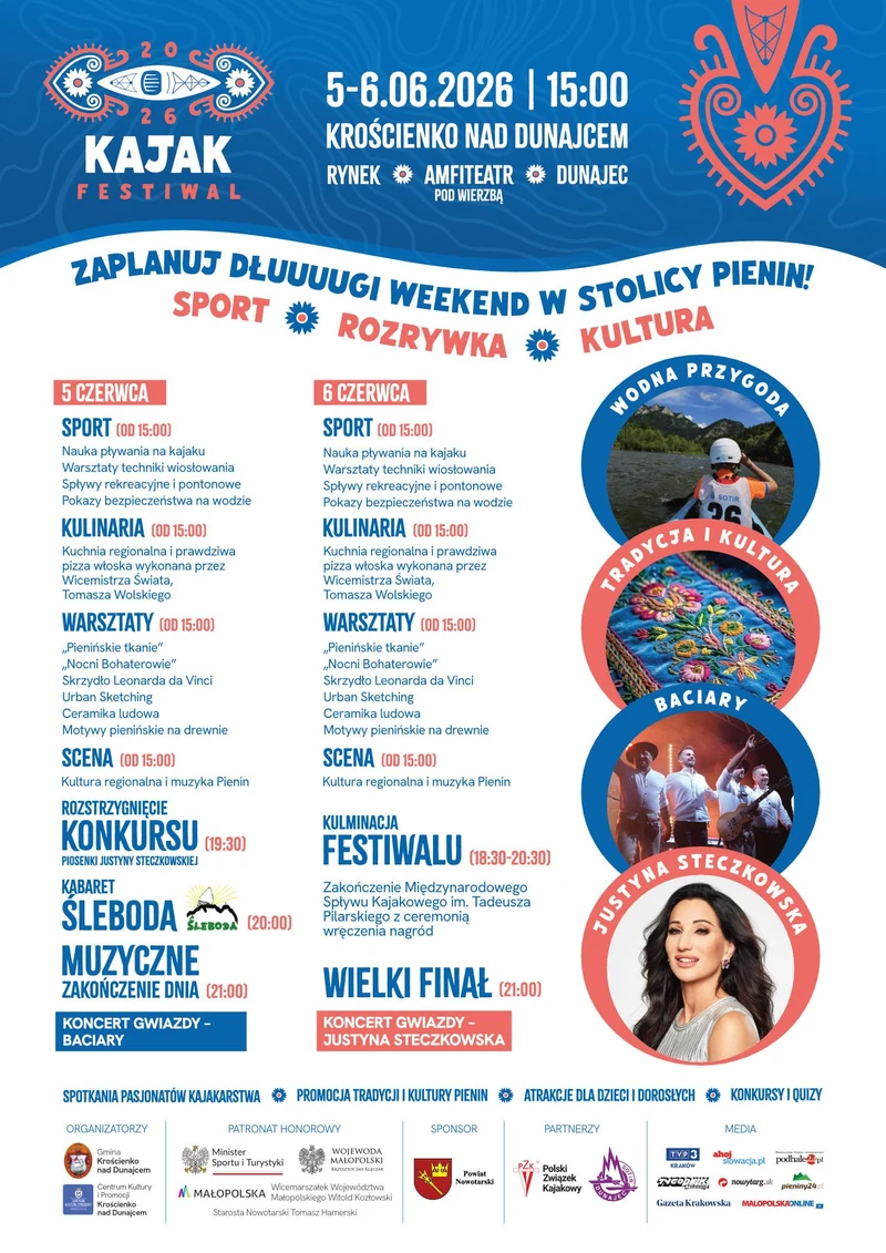 Plakat oficjalny Kajak Festiwal Dunajec 2026, program 5–6 czerwca w Krościenku